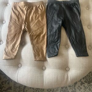 Kids Faux Leather Leggings - Black & Brown